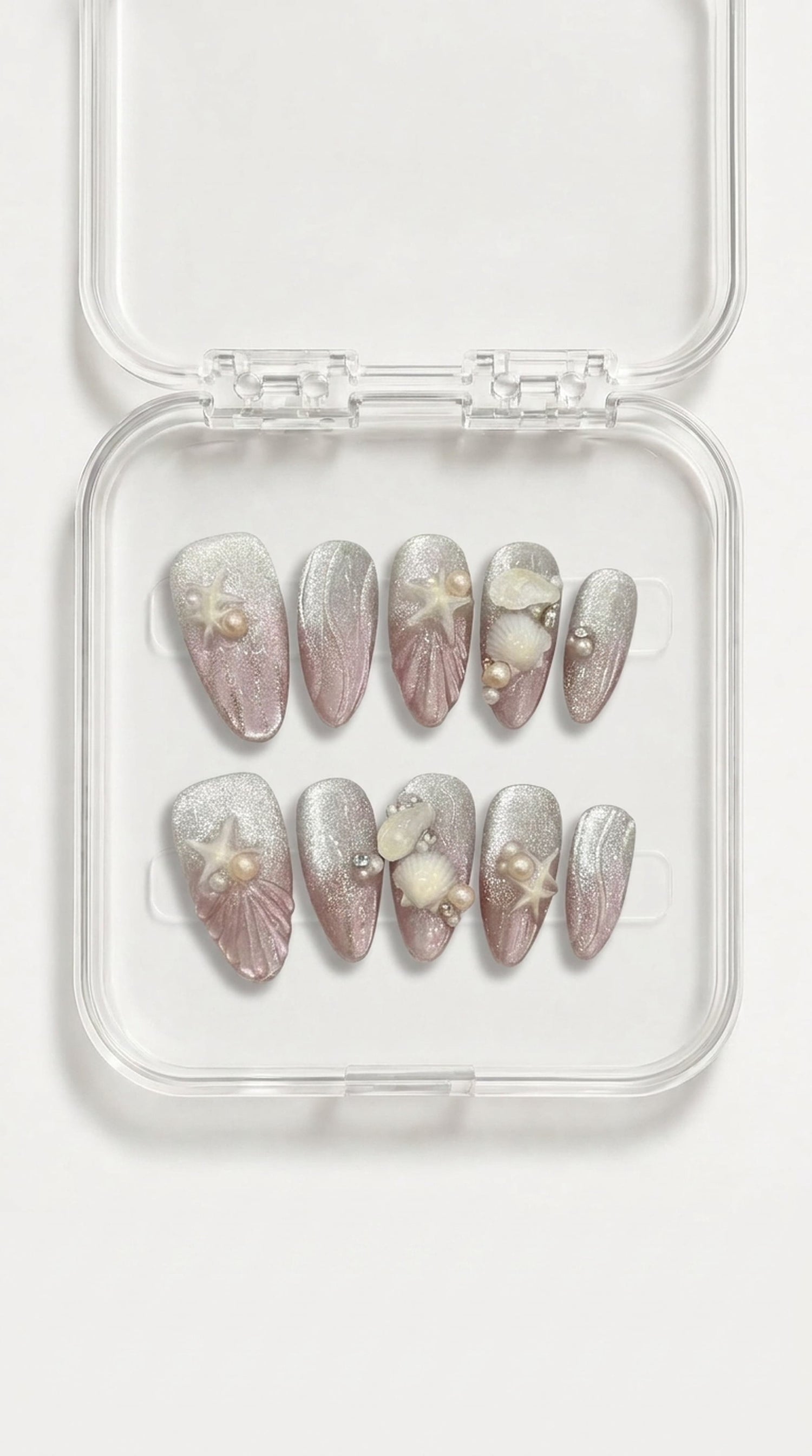 Pearl Seashell Chrome Summer Nails