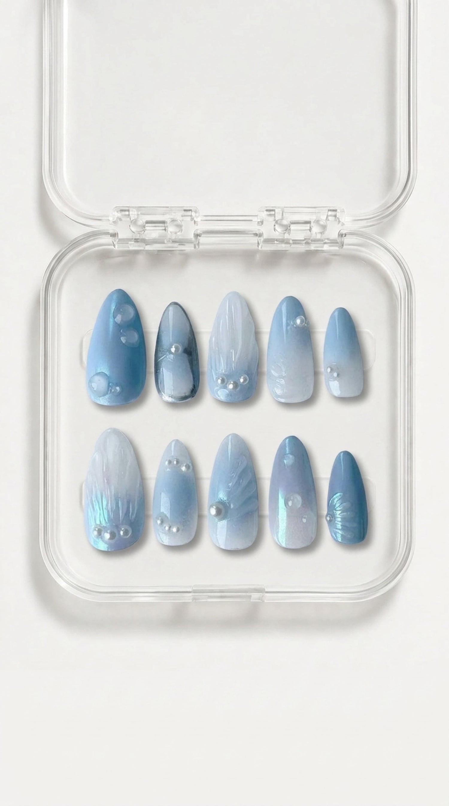 Icy Blue Aura Almond Press-On Nails