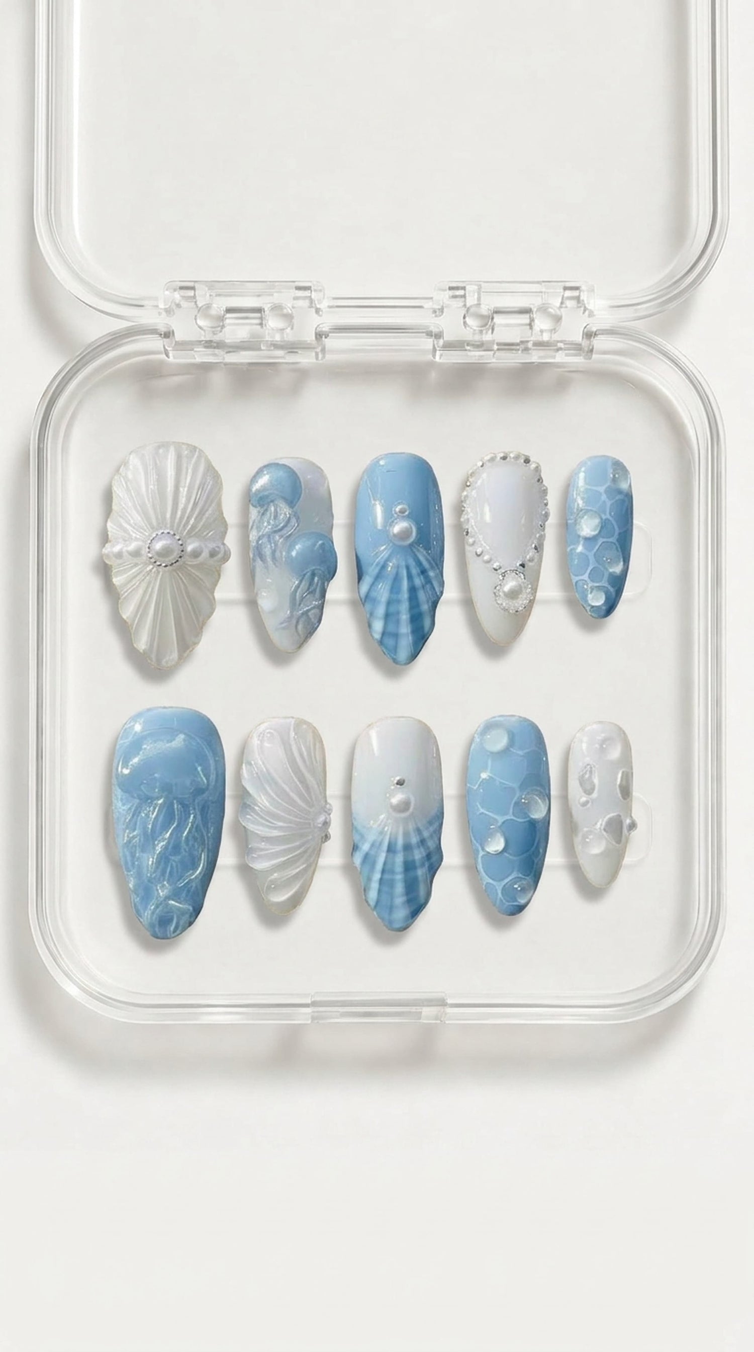 Blue Seashell Pearl Summer Press-On Nails