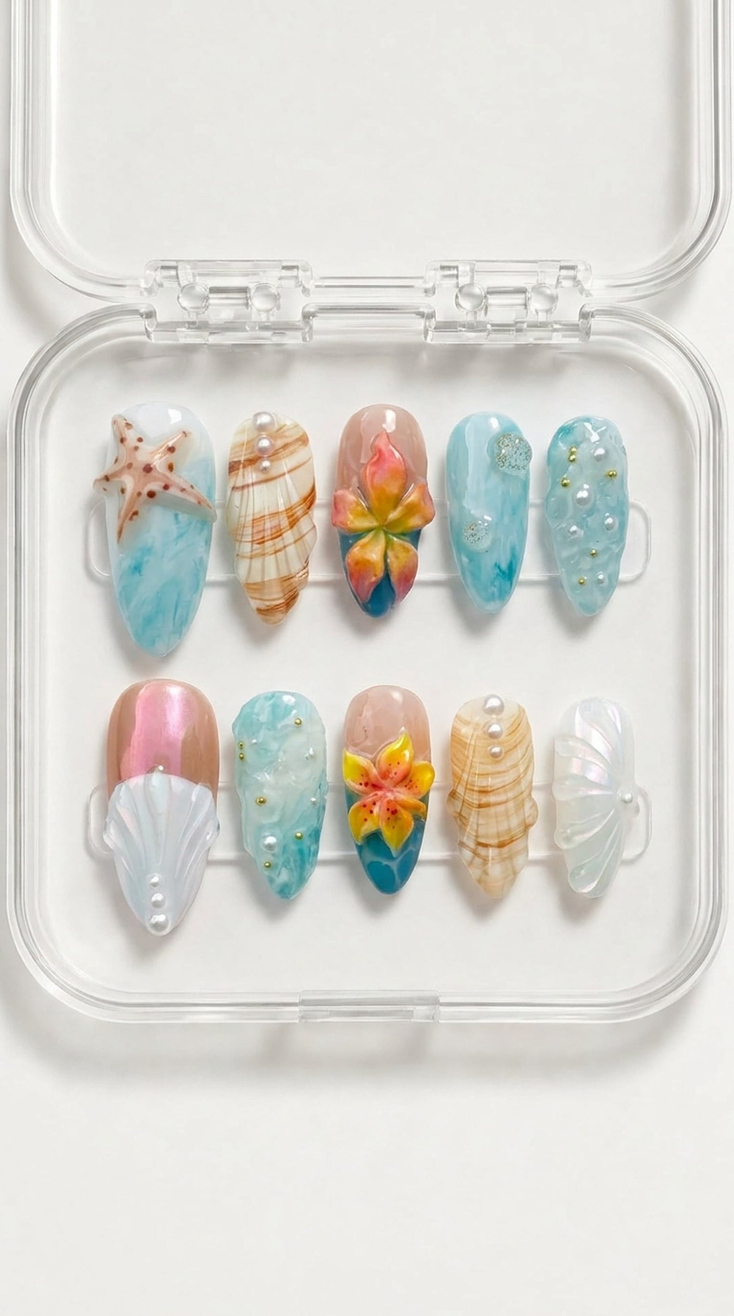 Tropical Shell Flower Press-On Nails