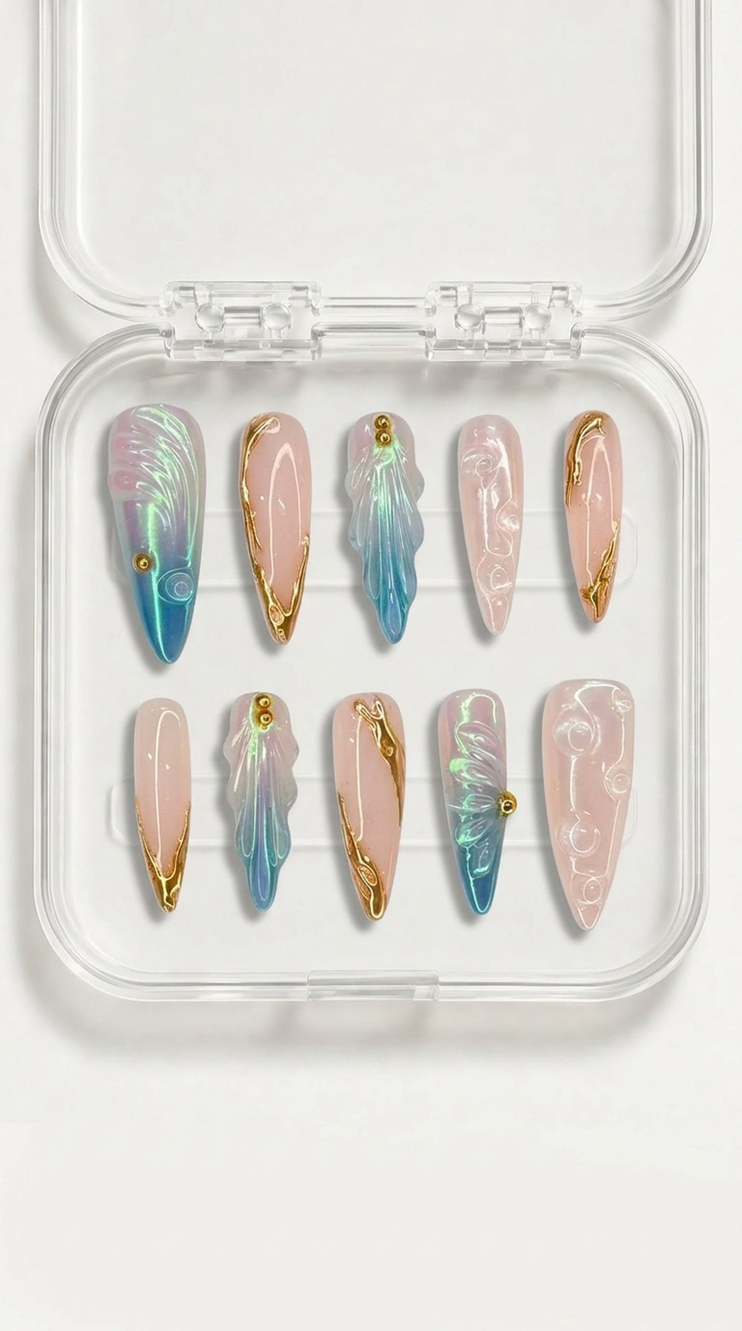 Pearl Aura Chrome Stiletto Nails
