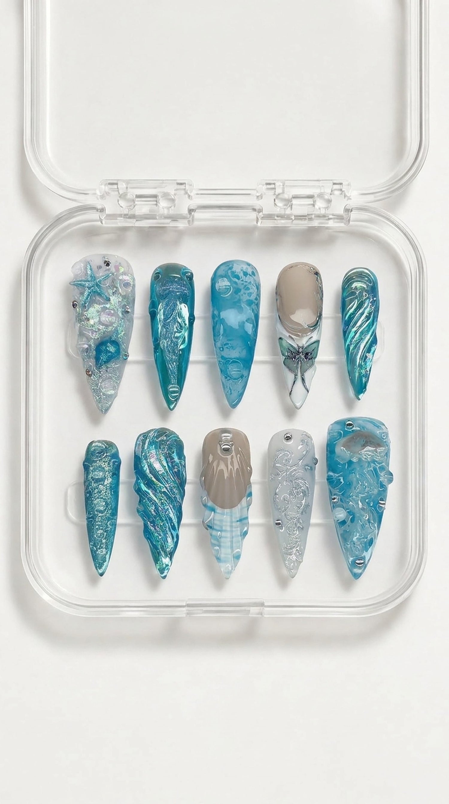 Aqua Jelly Ocean Stiletto Nails