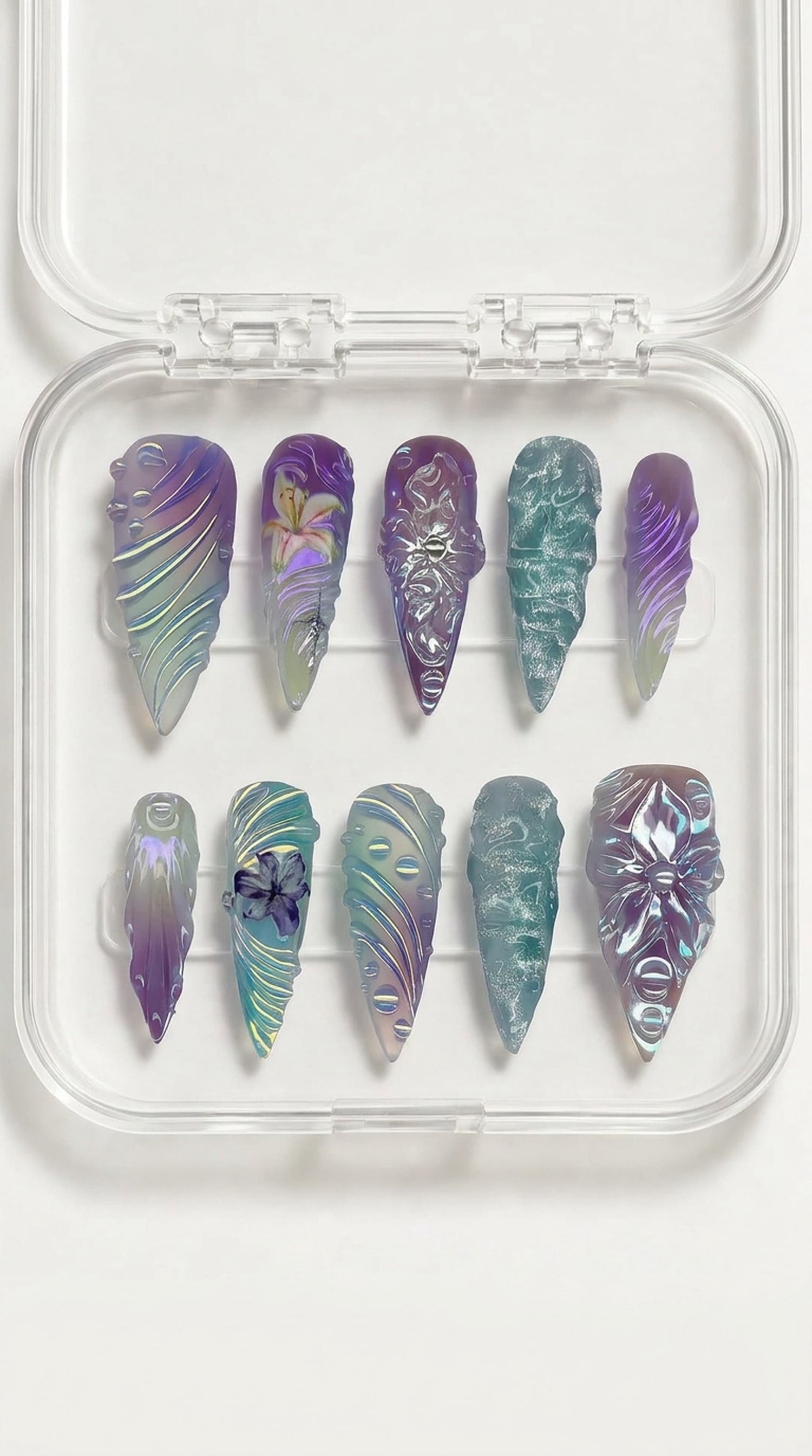 Iridescent Floral Stiletto Press-On Nails